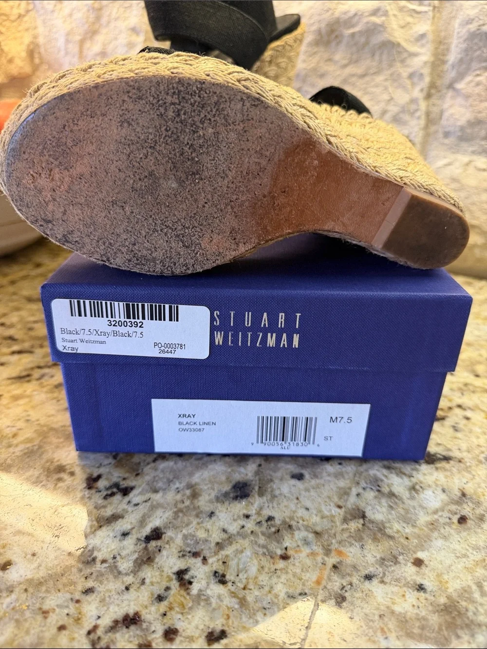 Stuart Weitzman Black Linen Espadrille X Ray Wedges